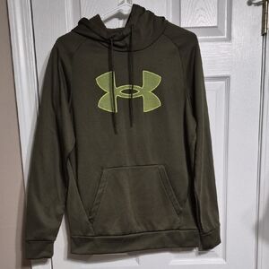 Under Armour Men's Olive Green With Lime Green Logo Hoodie Size Small